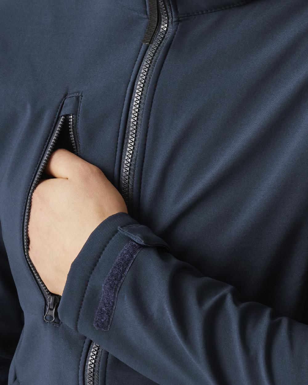 Navy coloured Regatta Mens Venturer 3 Layer Printable Hooded Softshell Jacket on white background 
