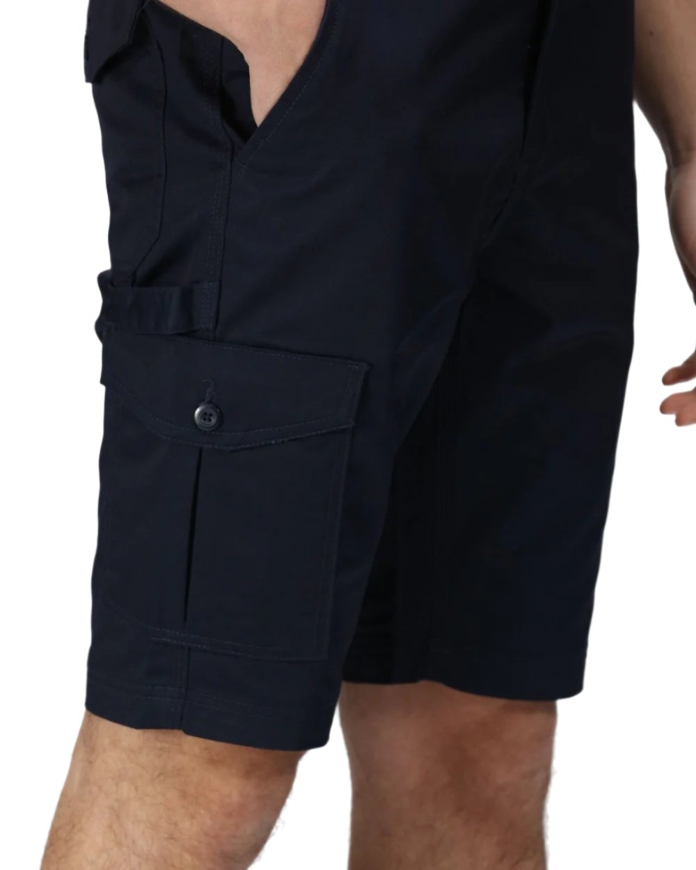 Navy coloured Regatta Pro Cargo Shorts on white background 