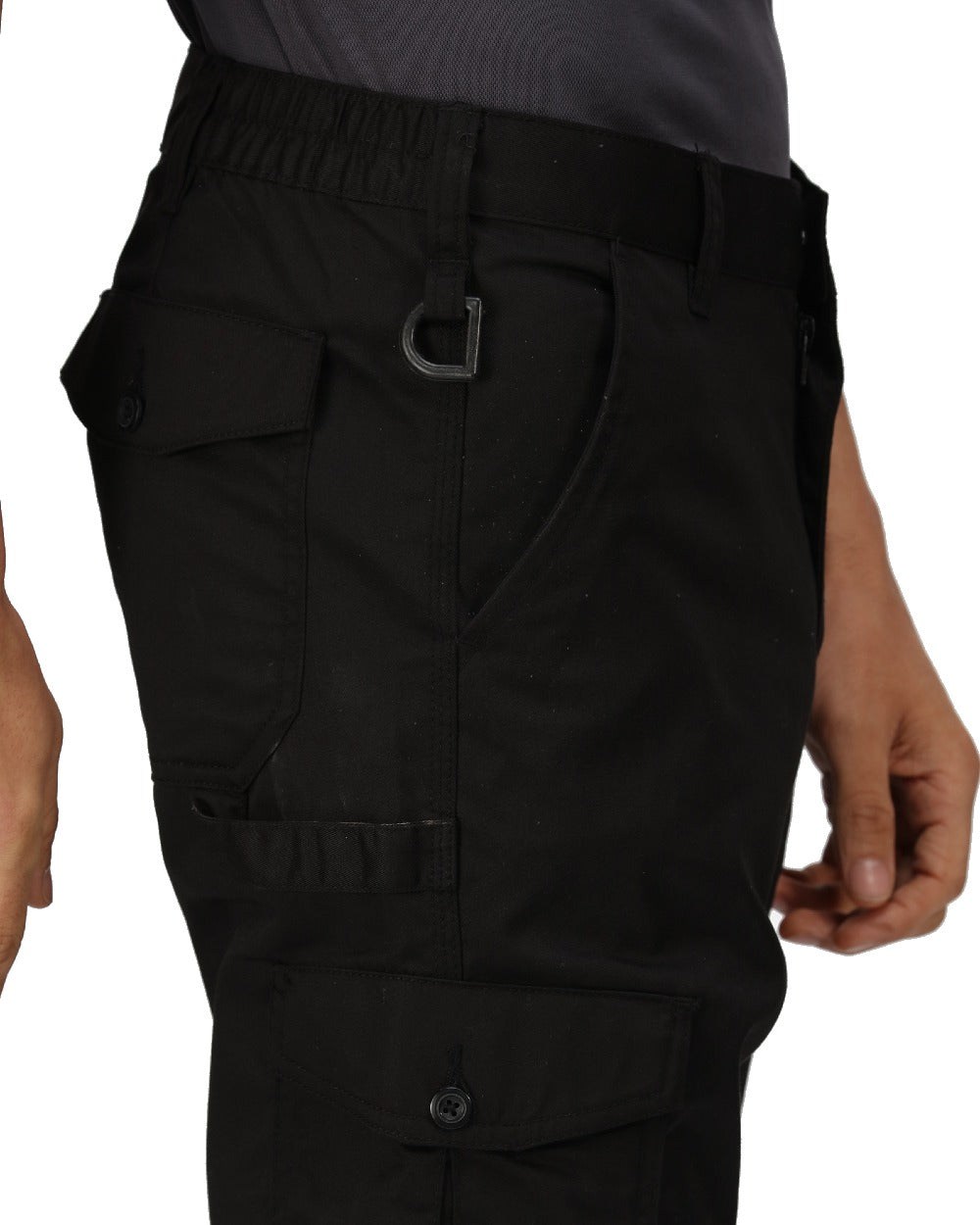 Black coloured Regatta Pro Cargo Trousers on white background 