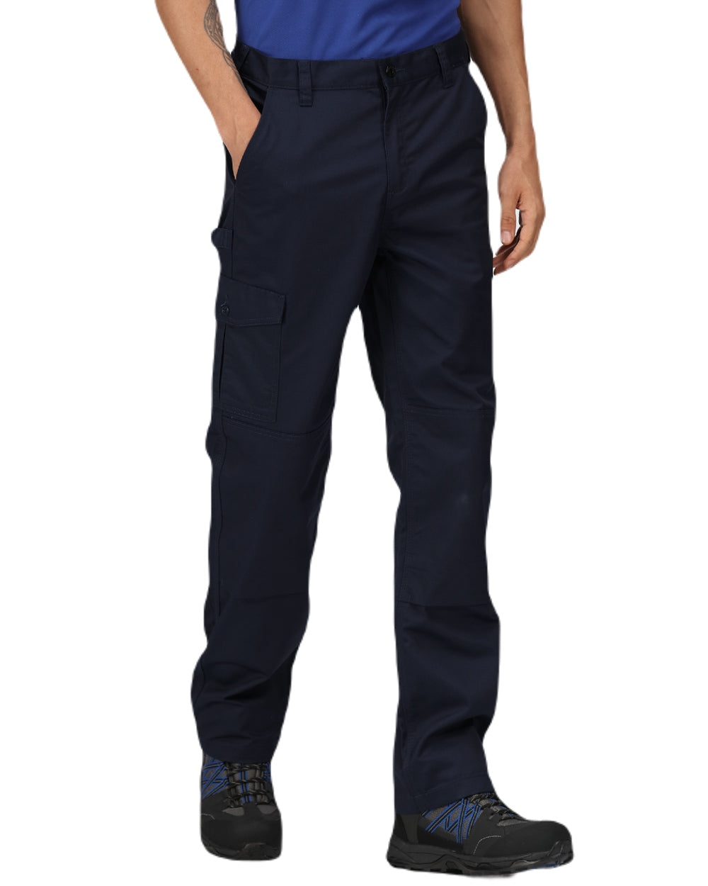 Navy coloured Regatta Pro Cargo Trousers on white background 