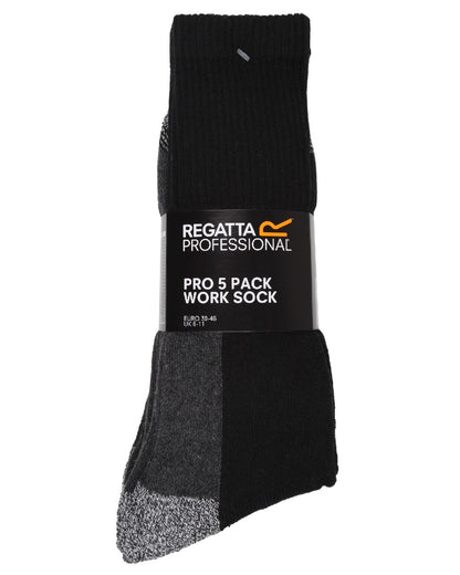 Black coloured Regatta Pro Five Pack Work Socks on white background 