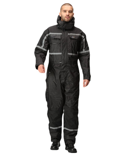 Black coloured Regatta Pro Waterproof Insulated Coverall on white background 