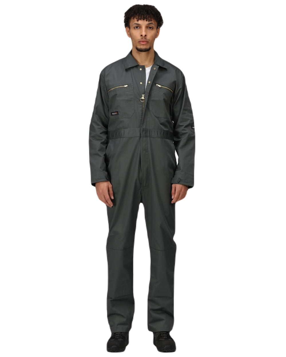 Sage coloured Regatta Pro Zip Fasten Coverall on white background 