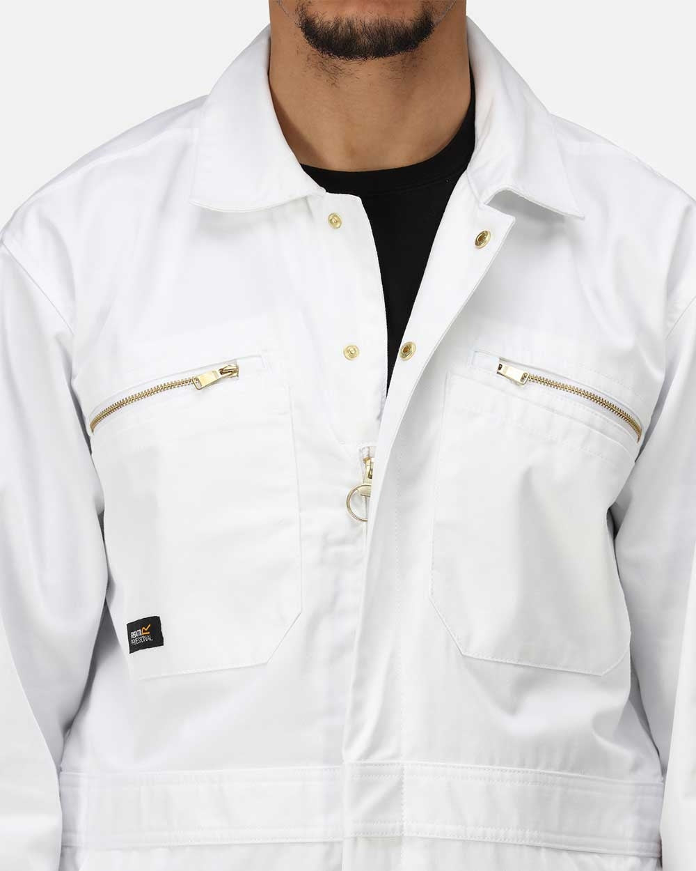 White coloured Regatta Pro Zip Fasten Coverall on white background 