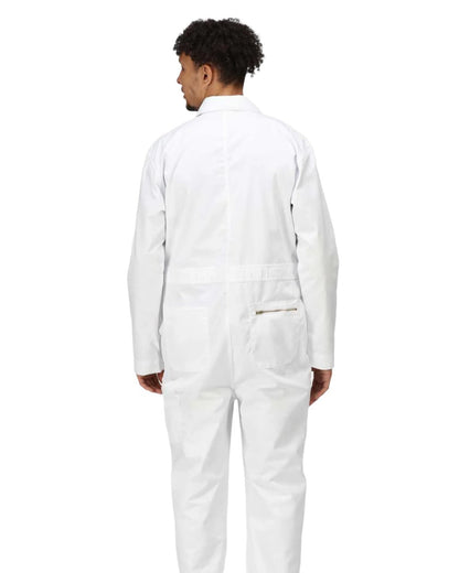 White coloured Regatta Pro Zip Fasten Coverall on white background 