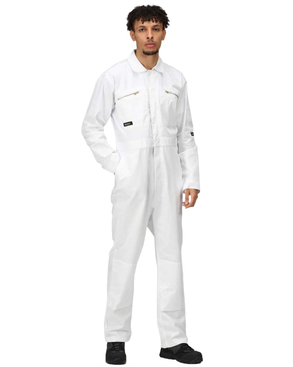 White coloured Regatta Pro Zip Fasten Coverall on white background 