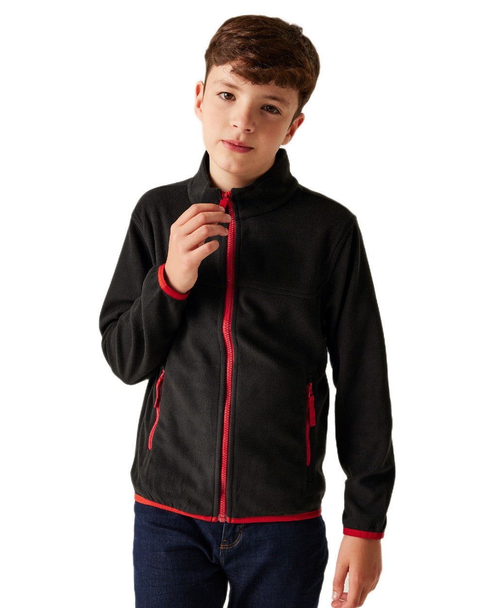 Black coloured Regatta Professional Childrens Full Zip Micro Fleece Jacket on white background 