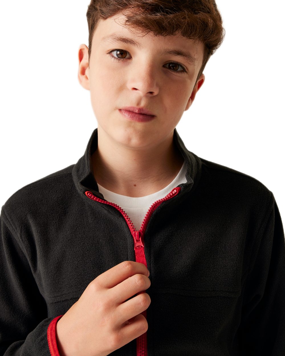 Black coloured Regatta Professional Childrens Full Zip Micro Fleece Jacket on white background 