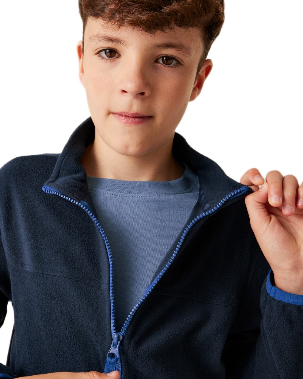 Navy coloured Regatta Professional Childrens Full Zip Micro Fleece Jacket on white background 