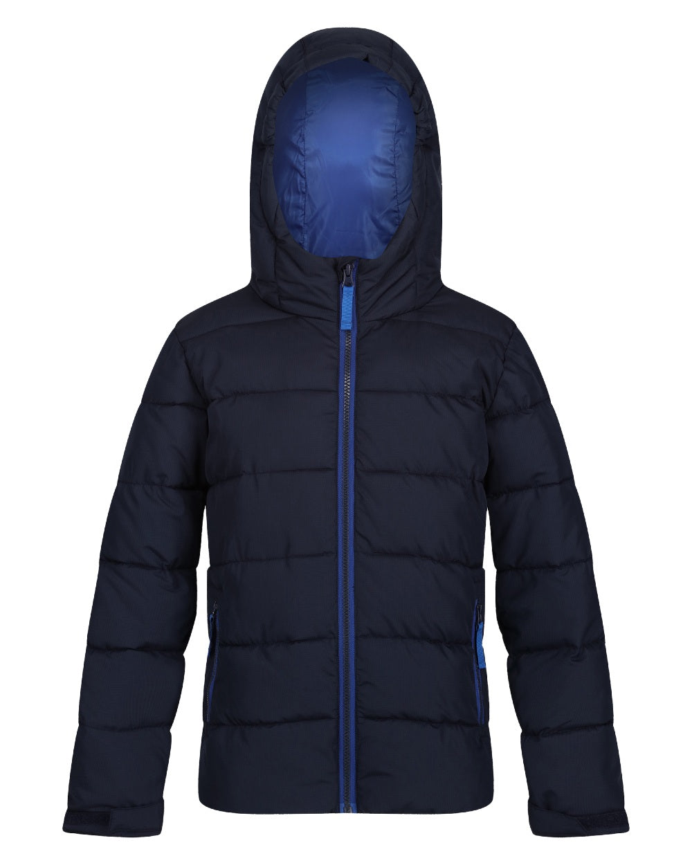 Navy New Royal coloured Regatta Professional Childrens Thermal Jacket on white background 
