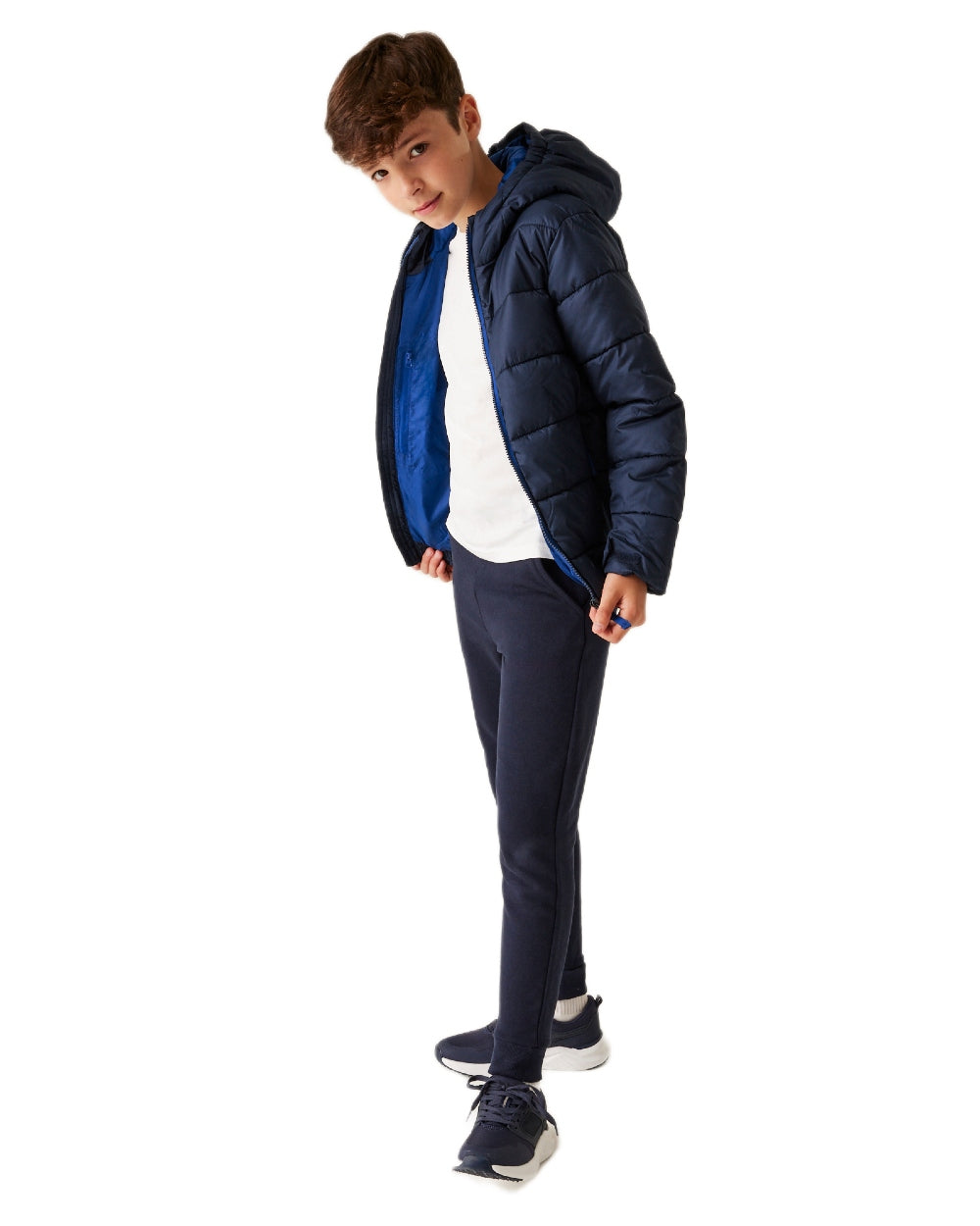Navy New Royal coloured Regatta Professional Childrens Thermal Jacket on white background 