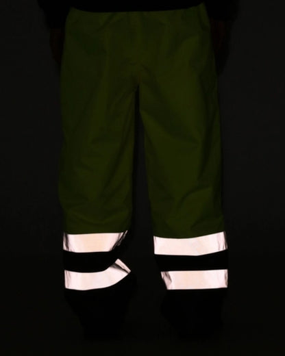 Yellow Navy coloured Regatta Professional HI-VIS PRO Two Tone Insulated Overtrouser on dark background 