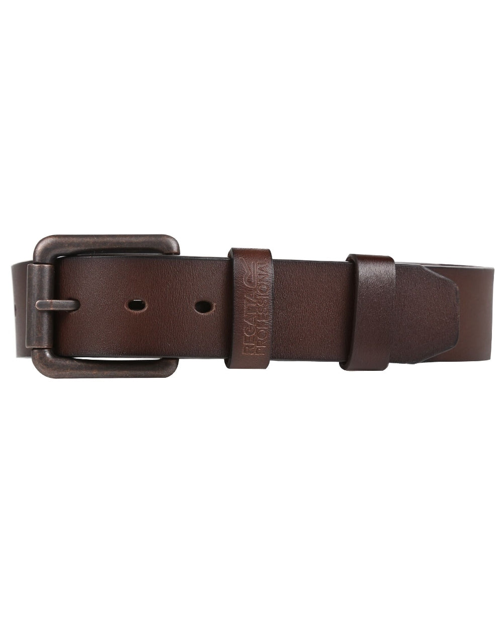 Brown coloured Regatta Professional Leather Belt on white background 