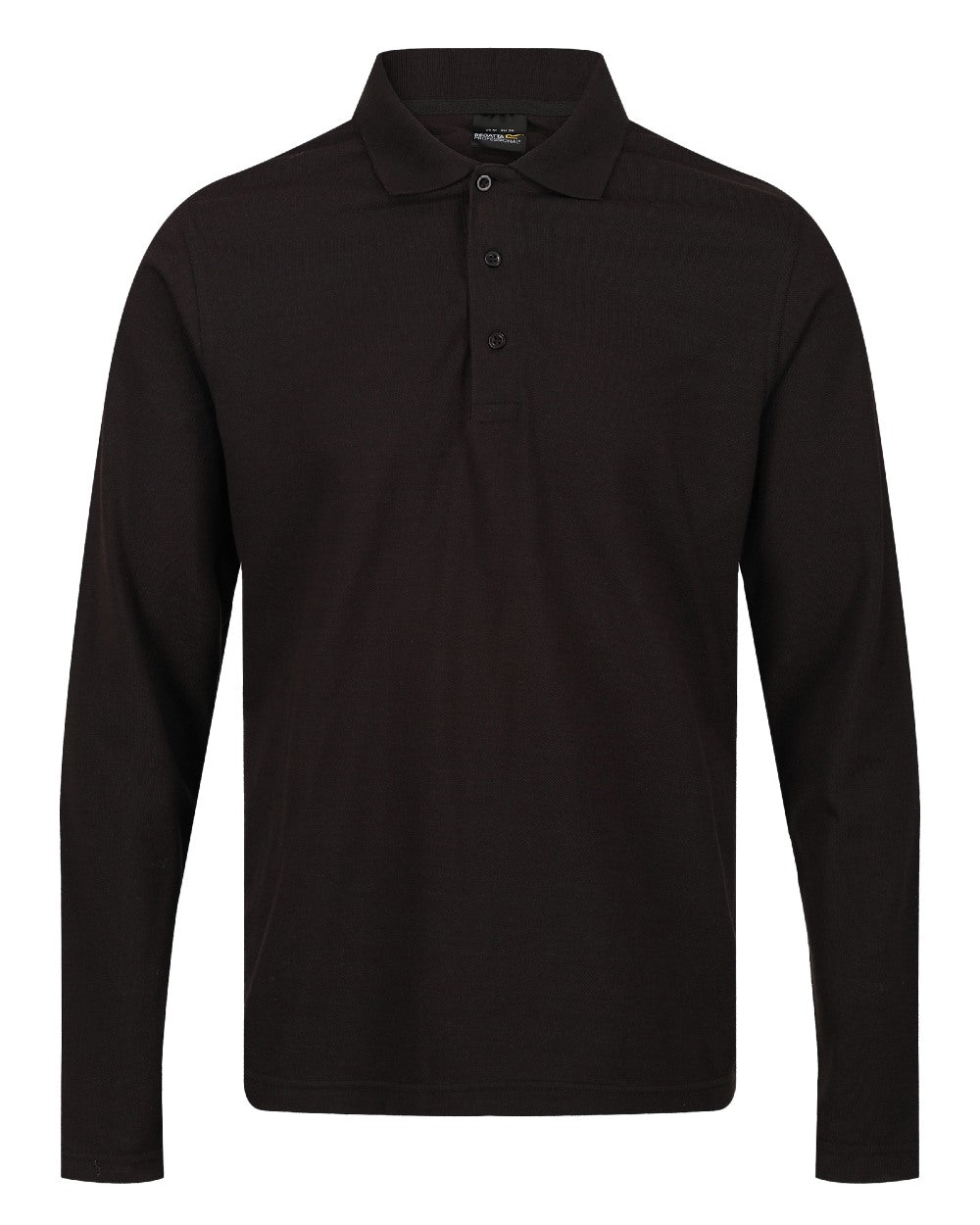 Black coloured Regatta Professional Mens 65/35 Long Sleeves Polo Top on white background 