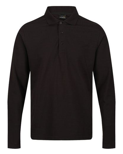 Black coloured Regatta Professional Mens 65/35 Long Sleeves Polo Top on white background 