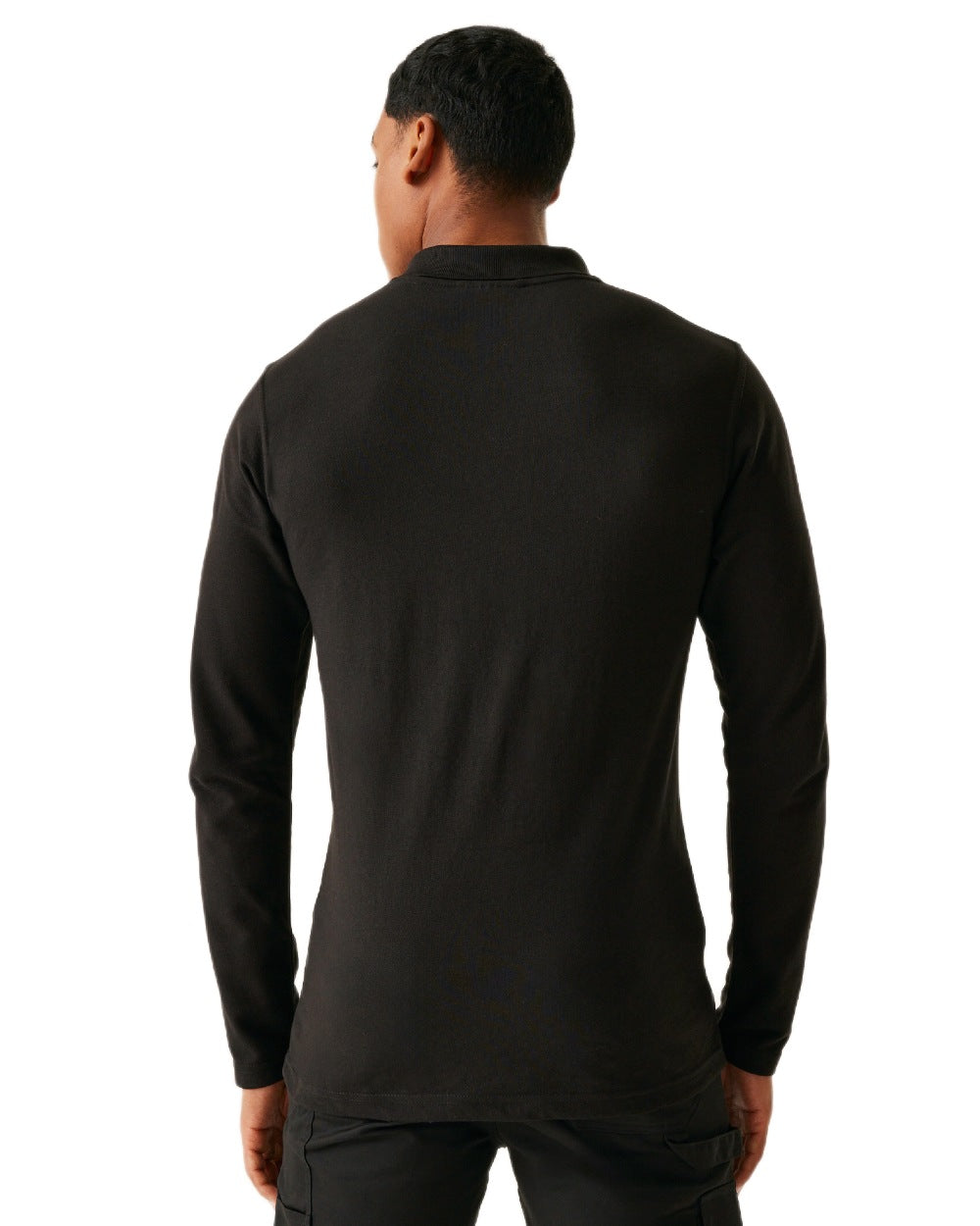 Black coloured Regatta Professional Mens 65/35 Long Sleeves Polo Top on white background 