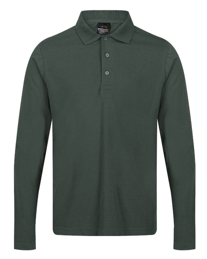 Dark Green coloured Regatta Professional Mens 65/35 Long Sleeves Polo Top on white background 
