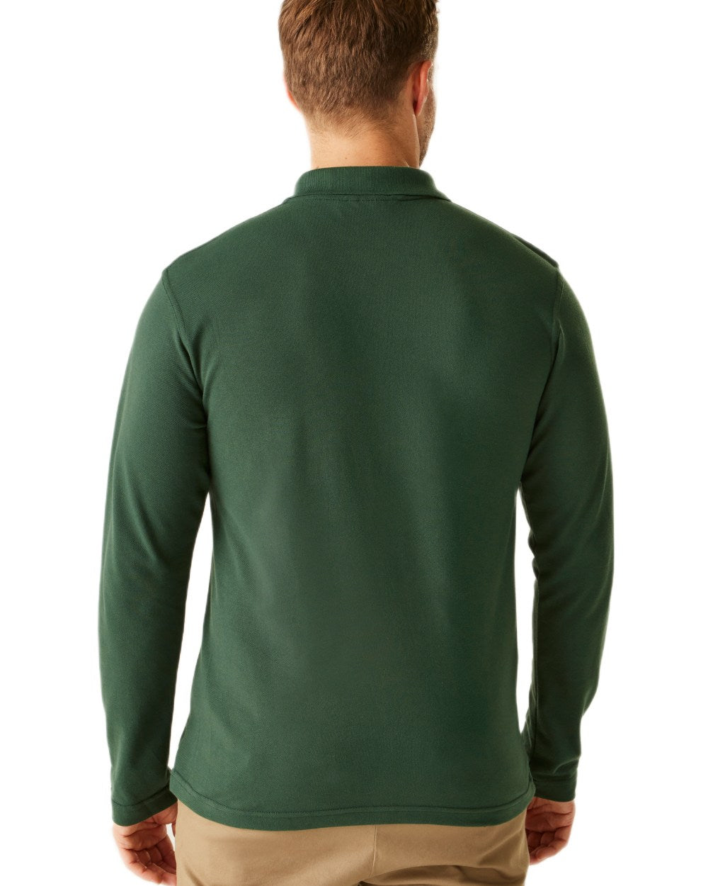 Dark Green coloured Regatta Professional Mens 65/35 Long Sleeves Polo Top on white background 