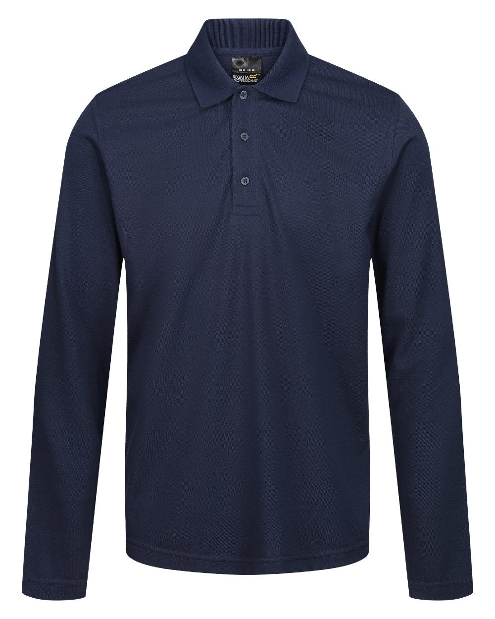Navy coloured Regatta Professional Mens 65/35 Long Sleeves Polo Top on white background 