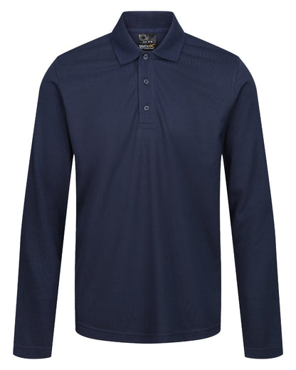 Navy coloured Regatta Professional Mens 65/35 Long Sleeves Polo Top on white background 