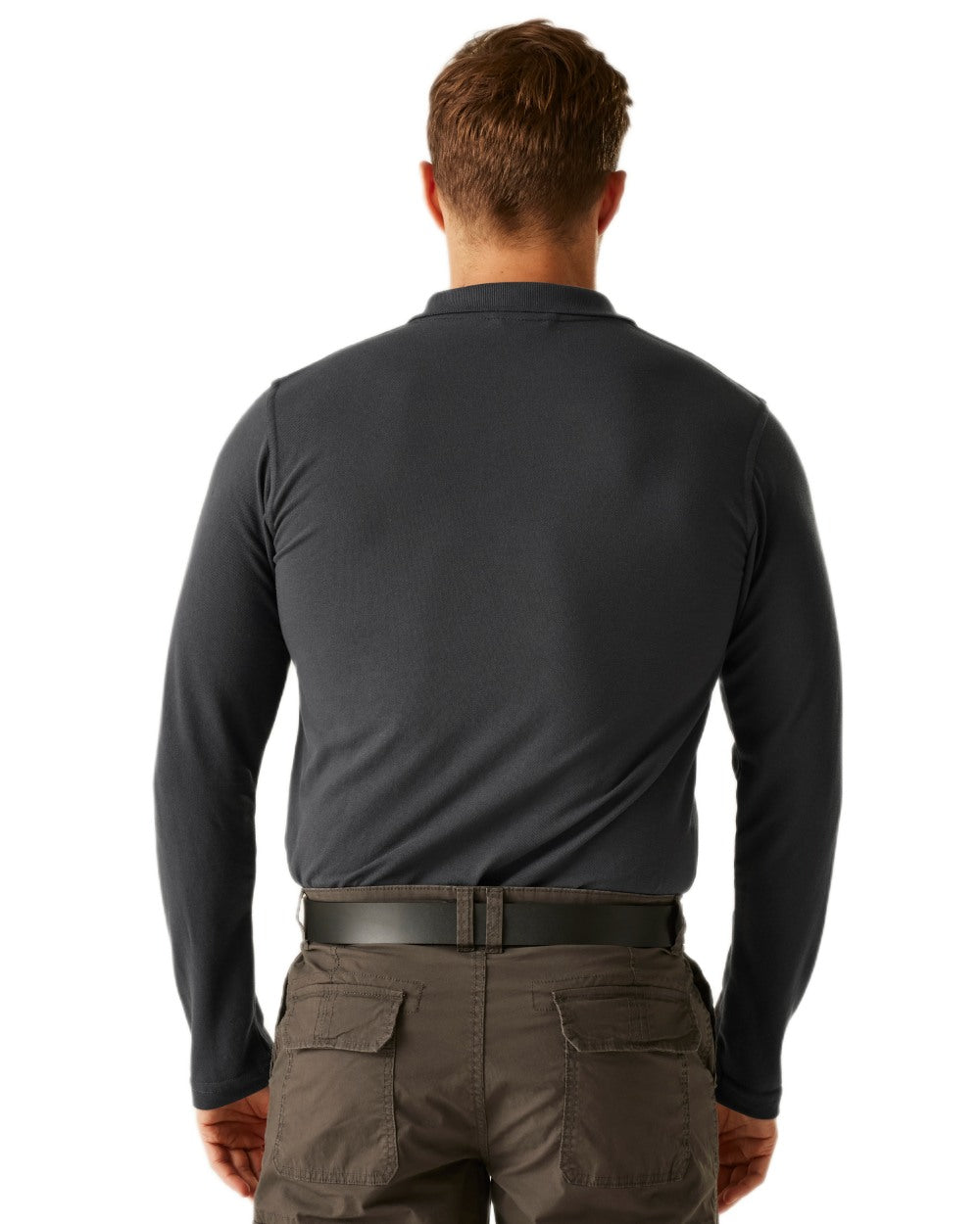 Seal Grey coloured Regatta Professional Mens 65/35 Long Sleeves Polo Top on white background 