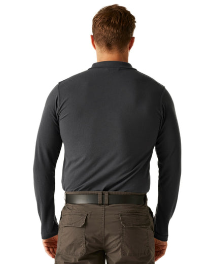 Seal Grey coloured Regatta Professional Mens 65/35 Long Sleeves Polo Top on white background 