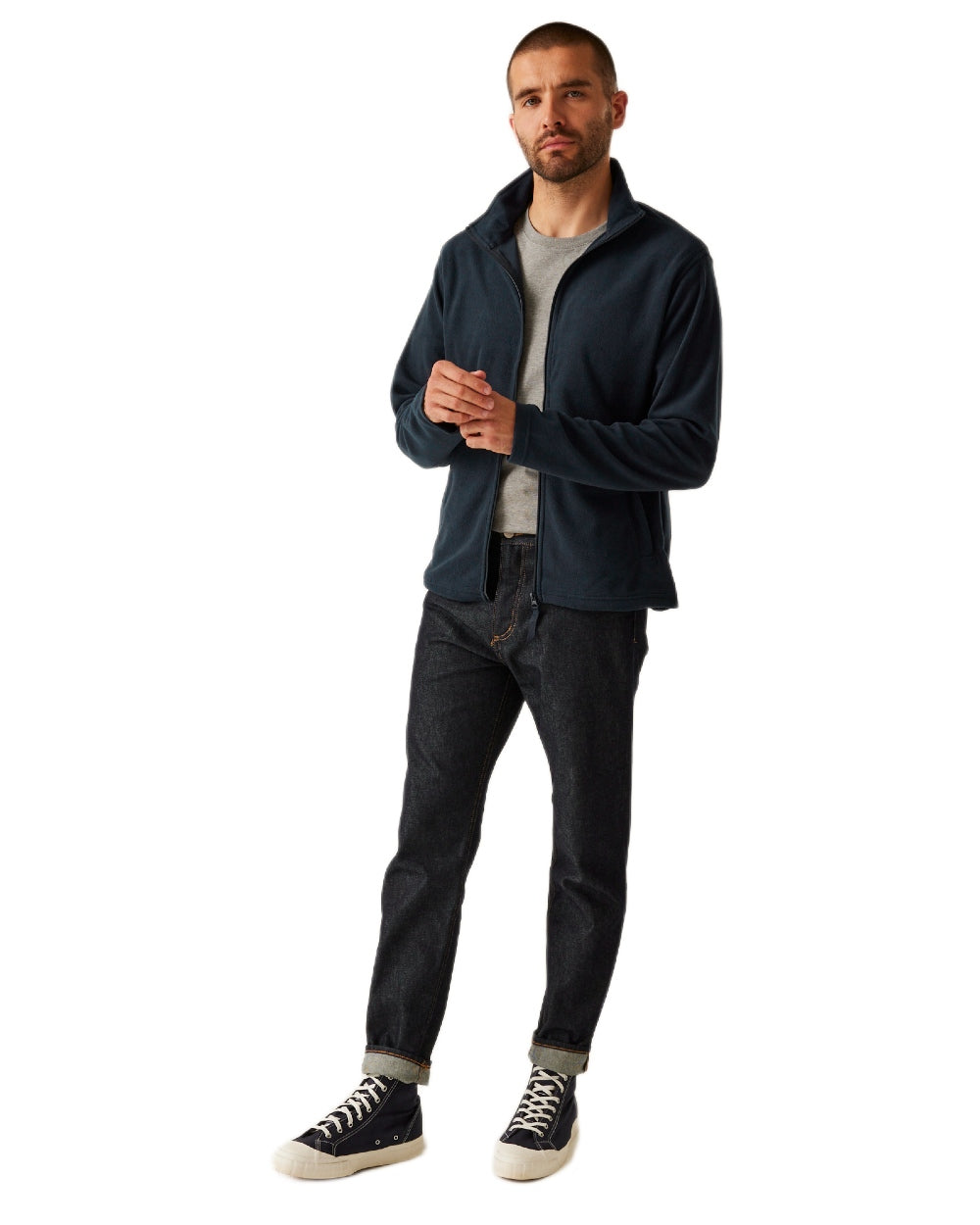 Dark Navy coloured Regatta Professional Mens Classic Full Zip Lightweight Microfleece Jacket on white background 
