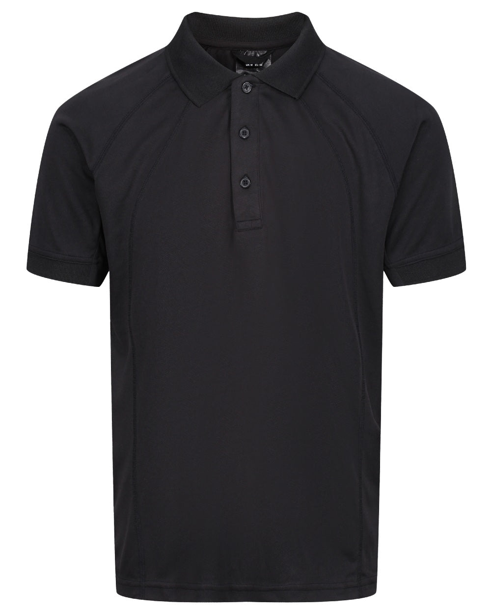 Black coloured Regatta Professional Mens Coolweave Wicking Polo Shirt on white background 