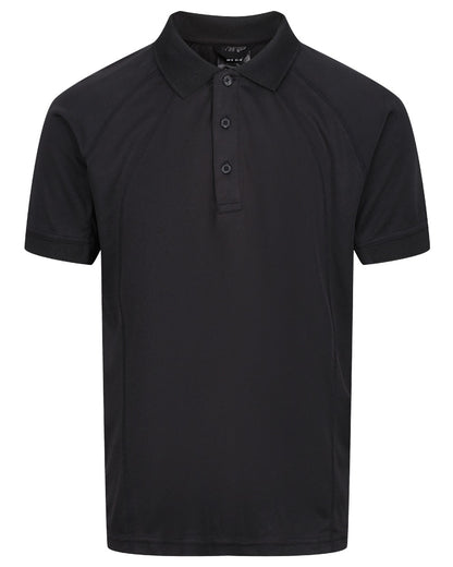 Black coloured Regatta Professional Mens Coolweave Wicking Polo Shirt on white background 