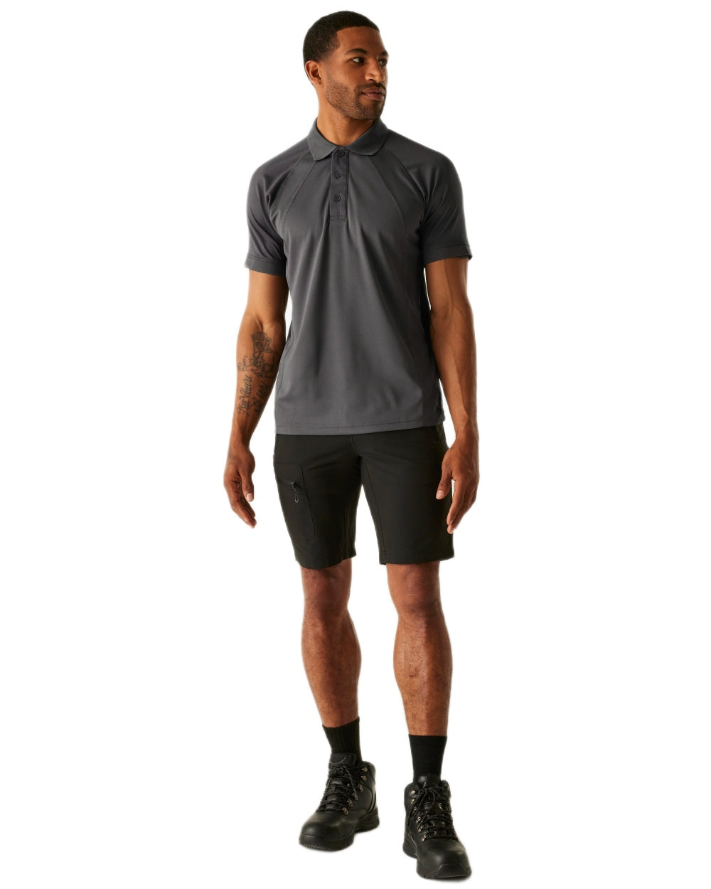 Iron coloured Regatta Professional Mens Coolweave Wicking Polo Shirt on white background 