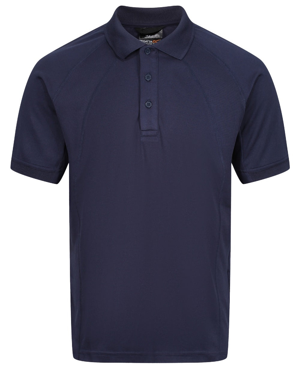 Navy coloured Regatta Professional Mens Coolweave Wicking Polo Shirt on white background 