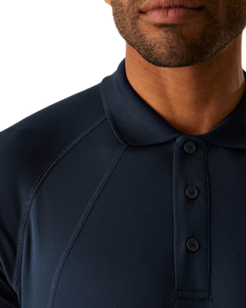 Navy coloured Regatta Professional Mens Coolweave Wicking Polo Shirt on white background 