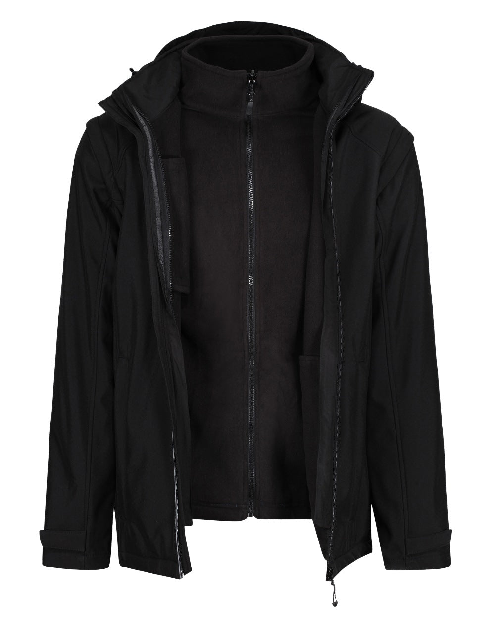 Black coloured Regatta Professional Mens Erasmus 4 In 1 Softshell Jacket on white background 