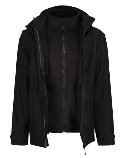 Black coloured Regatta Professional Mens Erasmus 4 In 1 Softshell Jacket on white background 