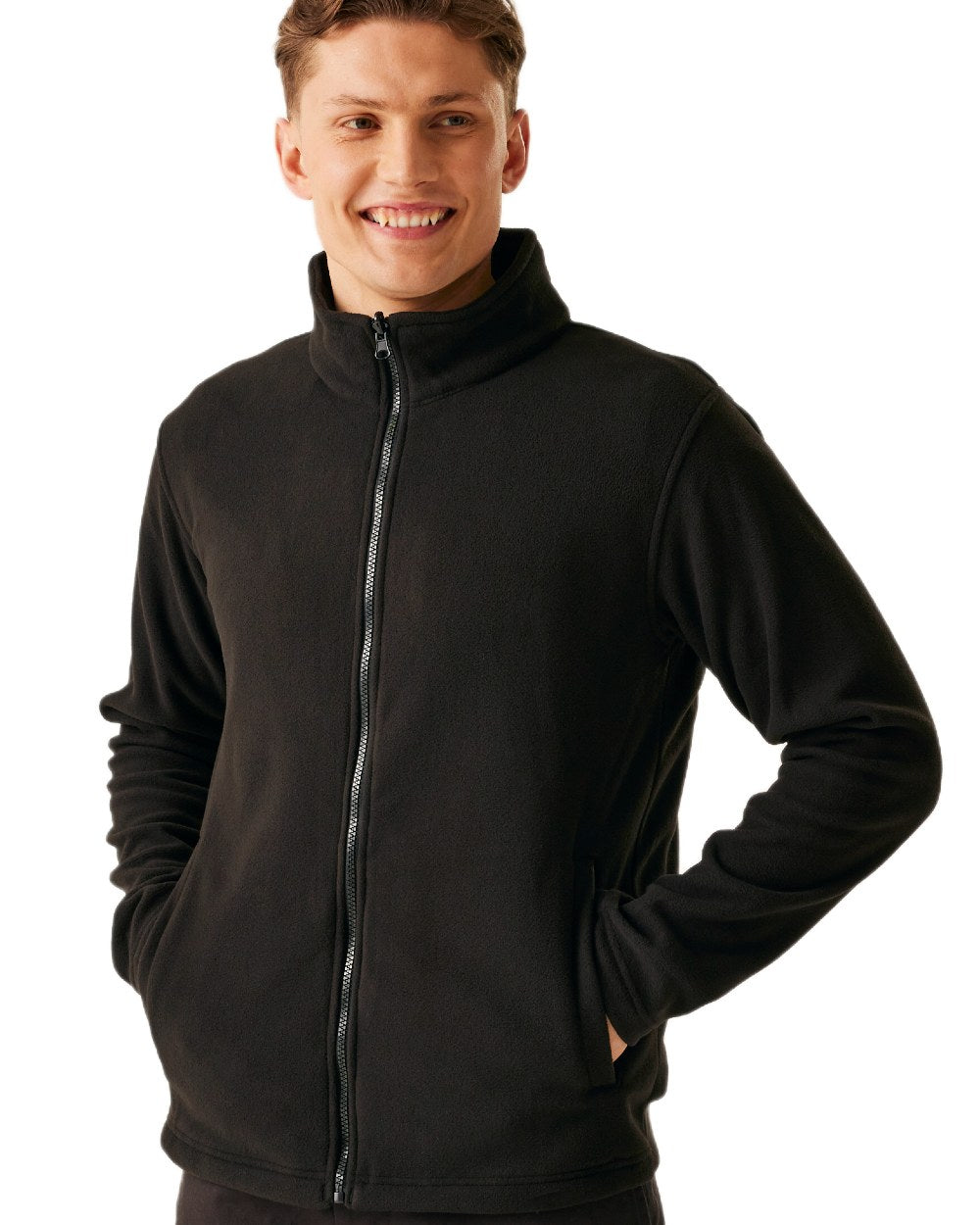 Black coloured Regatta Professional Mens Erasmus 4 In 1 Softshell Jacket on white background 