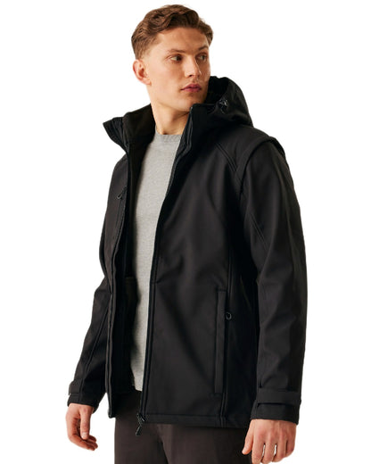 Black coloured Regatta Professional Mens Erasmus 4 In 1 Softshell Jacket on white background 
