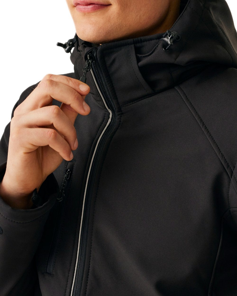 Black coloured Regatta Professional Mens Erasmus 4 In 1 Softshell Jacket on white background 