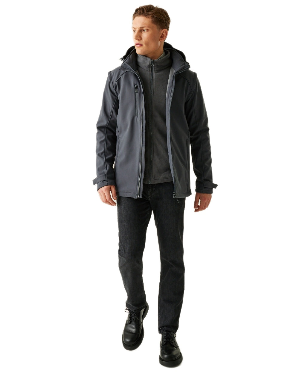 Seal Grey coloured Regatta Professional Mens Erasmus 4 In 1 Softshell Jacket on white background 