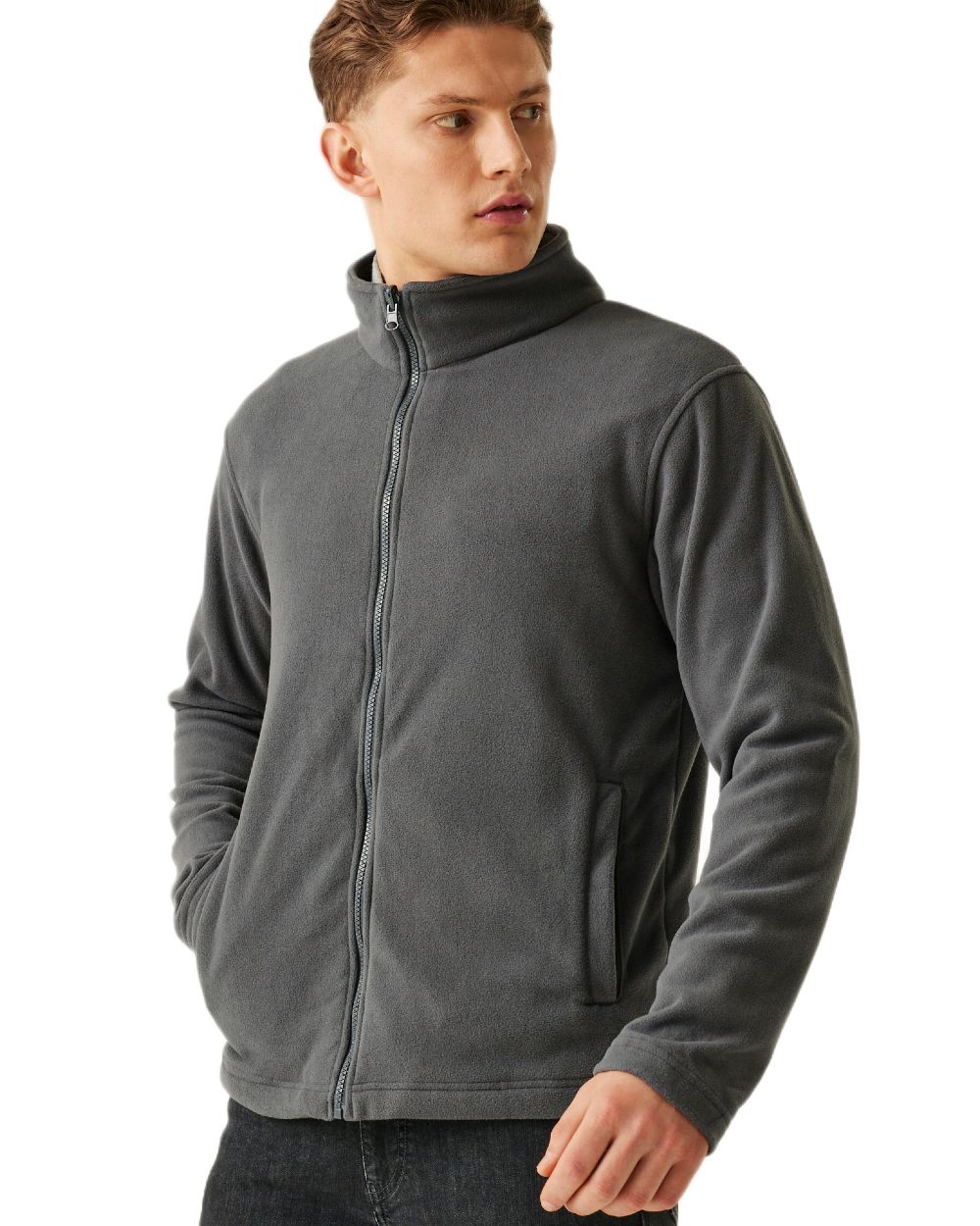 Seal Grey coloured Regatta Professional Mens Erasmus 4 In 1 Softshell Jacket on white background 