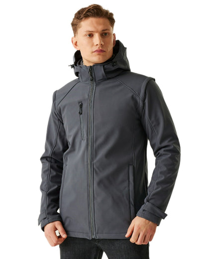 Seal Grey coloured Regatta Professional Mens Erasmus 4 In 1 Softshell Jacket on white background 