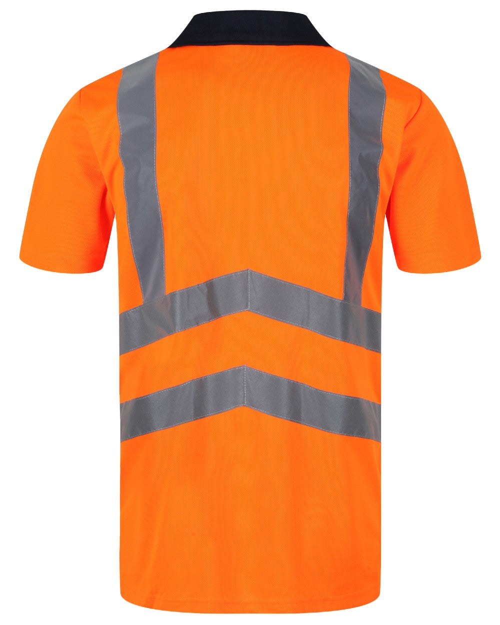 Orange Navy coloured Regatta Professional Mens Hi Vis Pro Reflective Polo Work Shirt on white background 