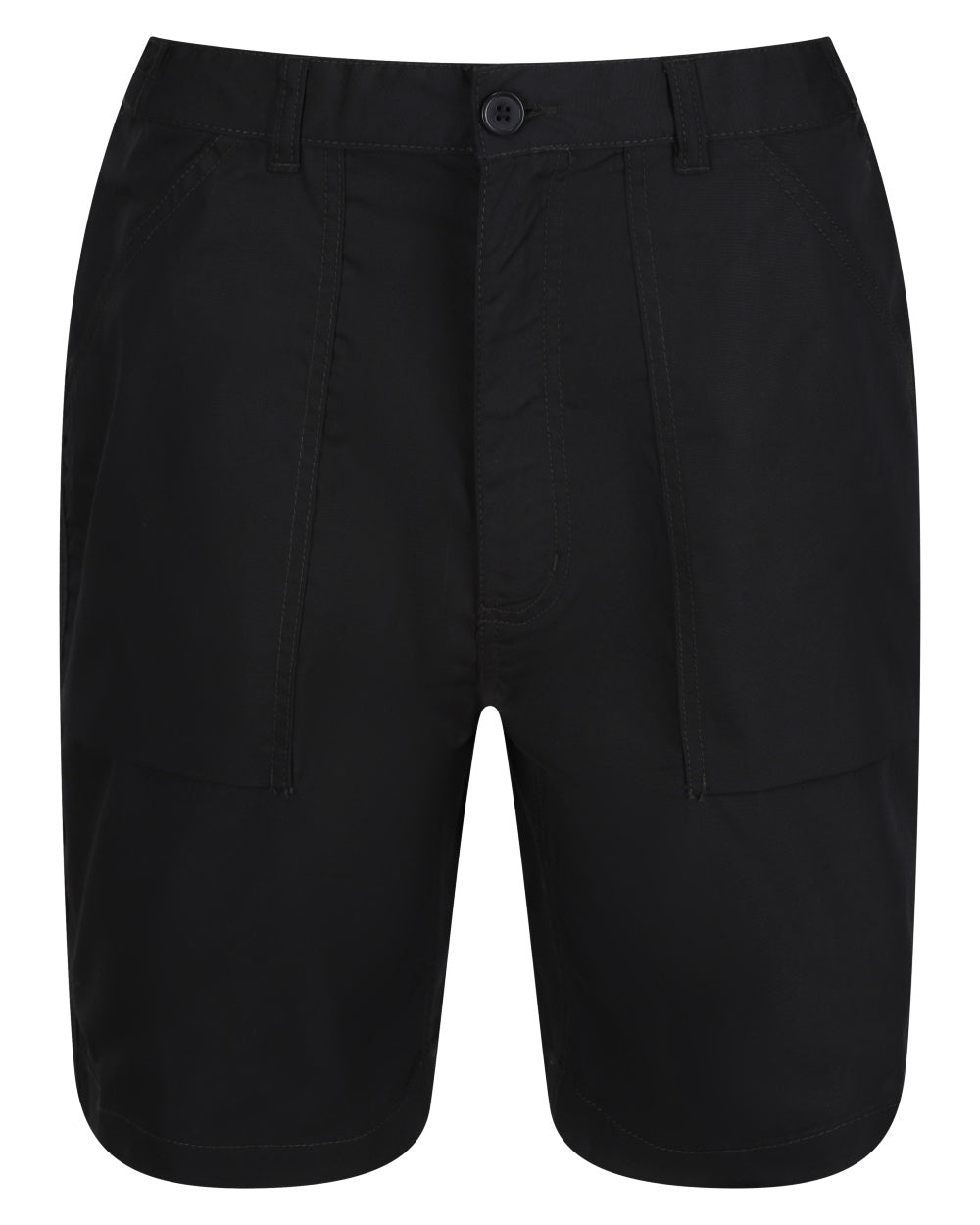 Black coloured Regatta Professional Mens Multi Pocket Action Shorts on white background 