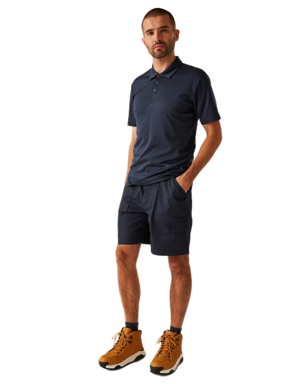 Navy coloured Regatta Professional Mens Multi Pocket Action Shorts on white background 