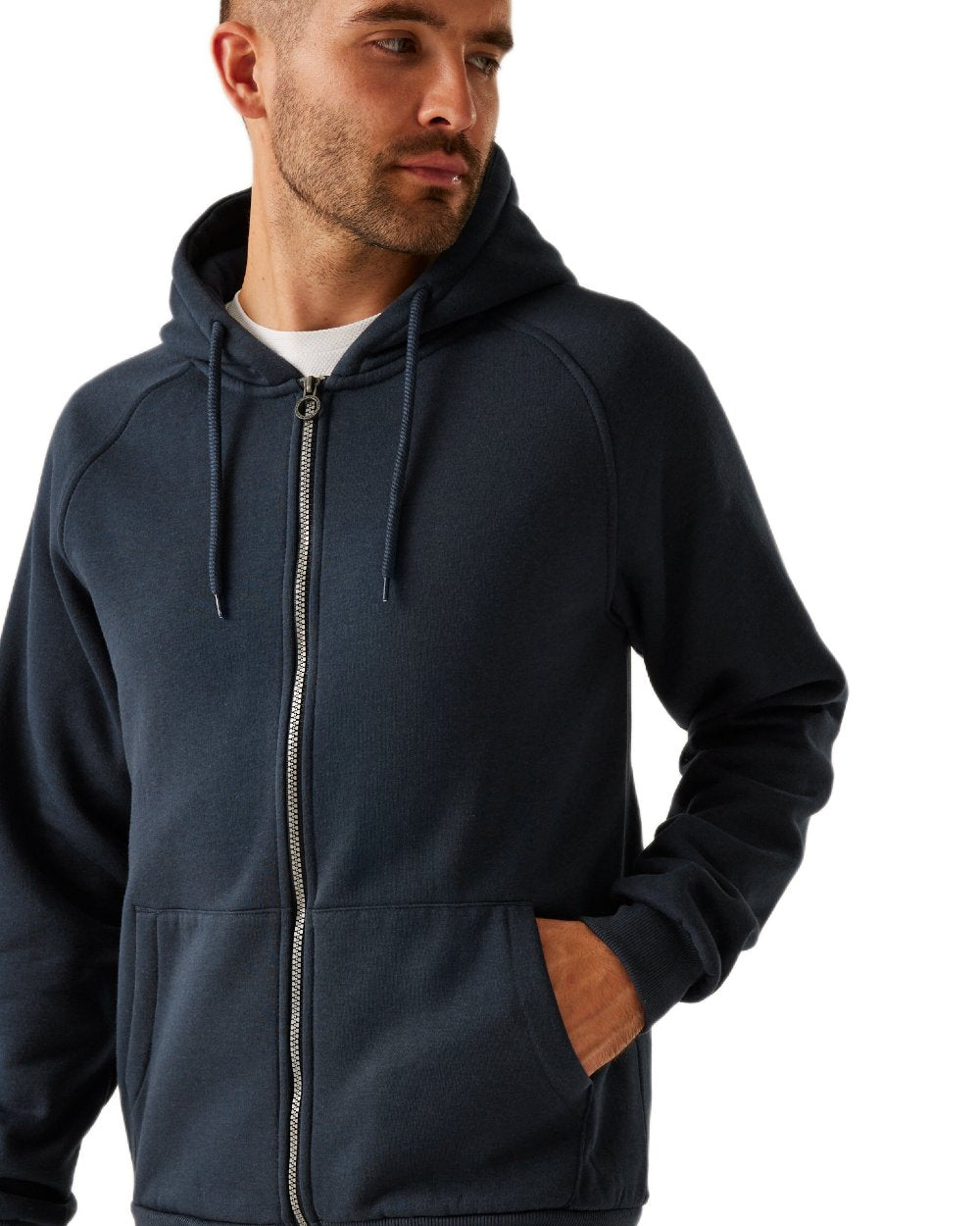 Navy coloured Regatta Professional Mens Pro FZ Hoodie on white background 
