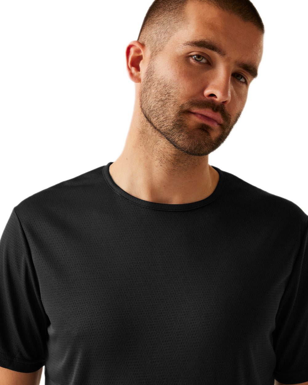Black coloured Regatta Professional Mens Pro Wicking T-Shirt on white background 