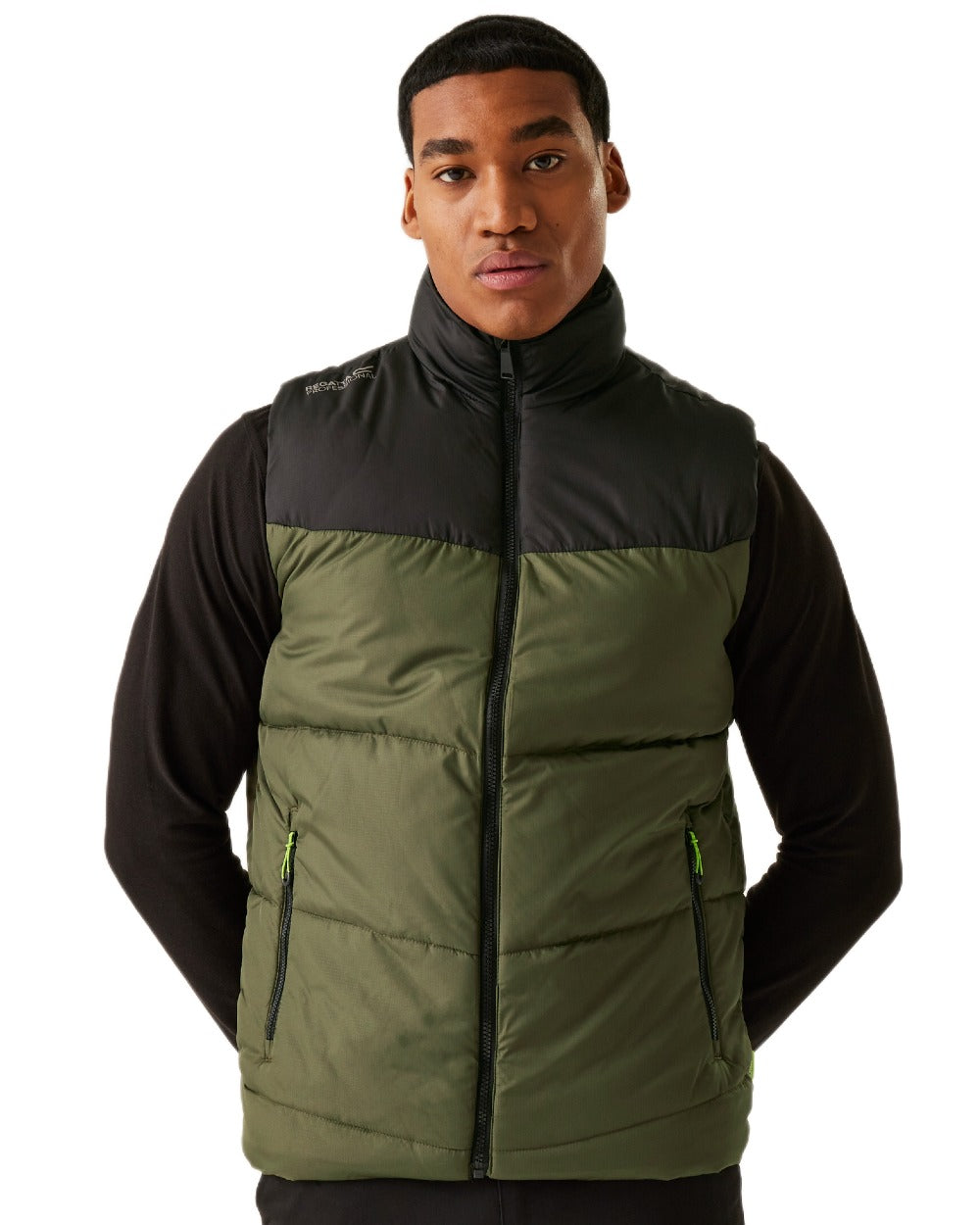 Dark Khaki coloured Regatta Professional Mens Regime Insulated Bodywarmer on white background 