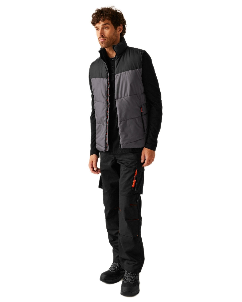 Iron Black coloured Regatta Professional Mens Regime Insulated Bodywarmer on white background 