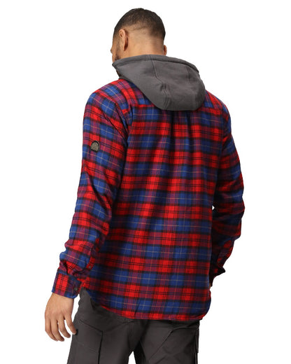 Classic Red Check coloured Regatta Professional Mens Seige Hooded Shirt Jacket on white background 
