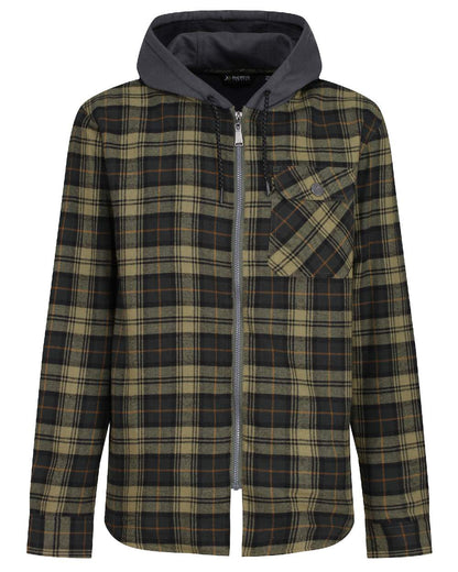 Dark Khaki Check coloured Regatta Professional Mens Seige Hooded Shirt Jacket on white background 