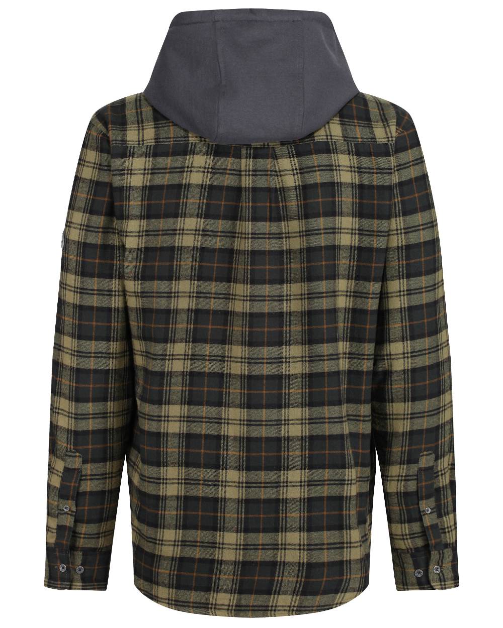 Dark Khaki Check coloured Regatta Professional Mens Seige Hooded Shirt Jacket on white background 